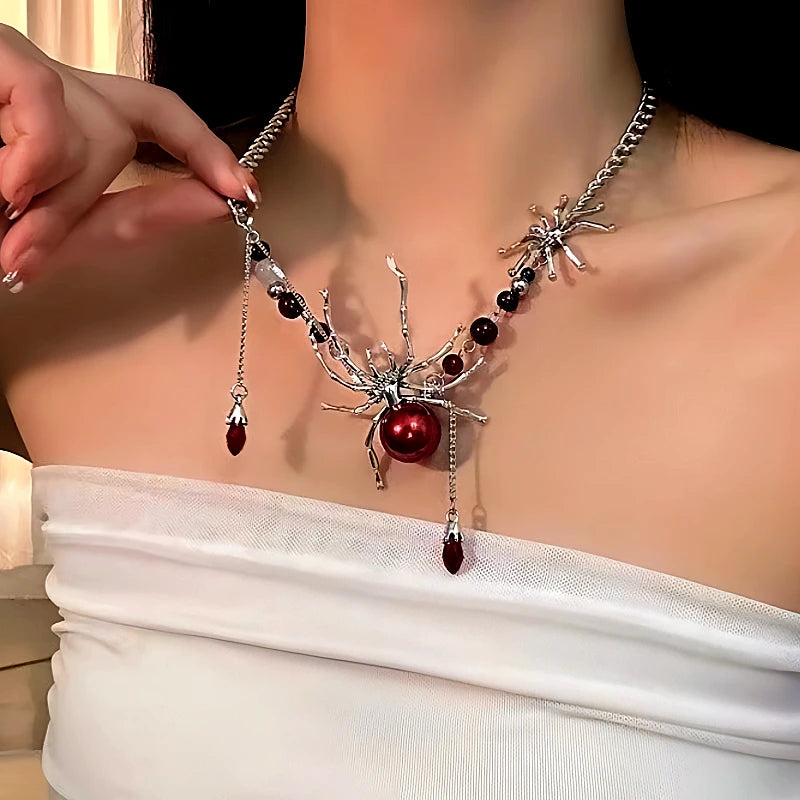 Halloween 14K Gold-Plated Blood-Red Spider Necklaces - beautiful Spider Necklace