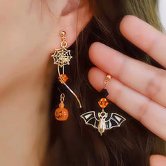 Halloween 14K Gold-Plated Pumpkin And Bat Earrings - elegant Pumpkin Bat Earrings