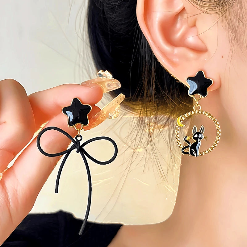 Halloween 14K Gold-Plated Star Bow Cat Earrings - elegant Cat Earrings