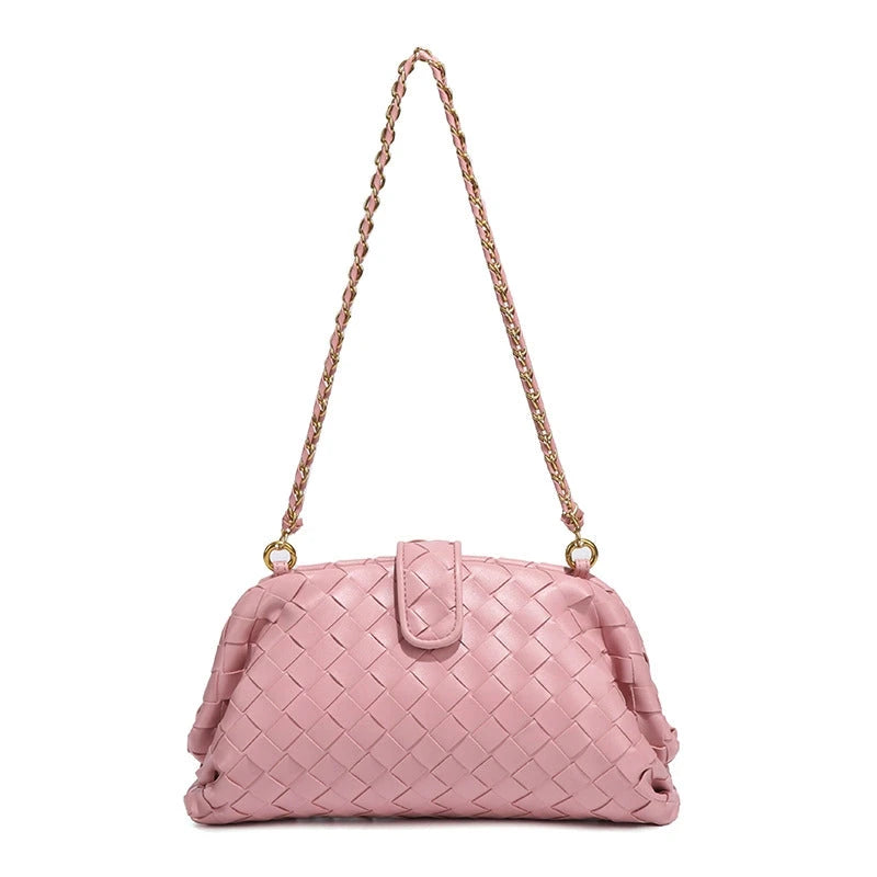 Angled view of the stylish Leather Chain Shoulder Bag