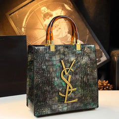 Close-up showing the material and craftsmanship of the Crocodile Pattern Handbags