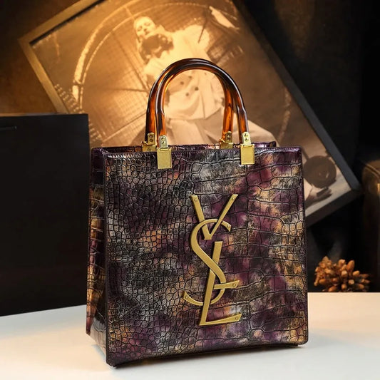 Angled view of the stylish Leather Crocodile Pattern Handbags