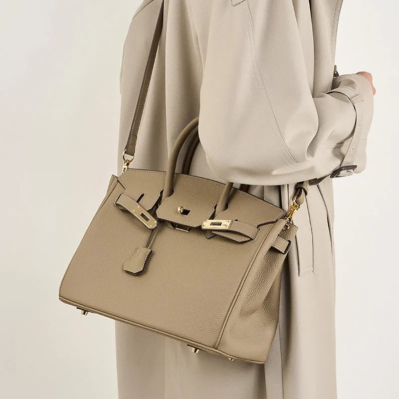 Model using or wearing the Leather First Layer Cowhide Handbags