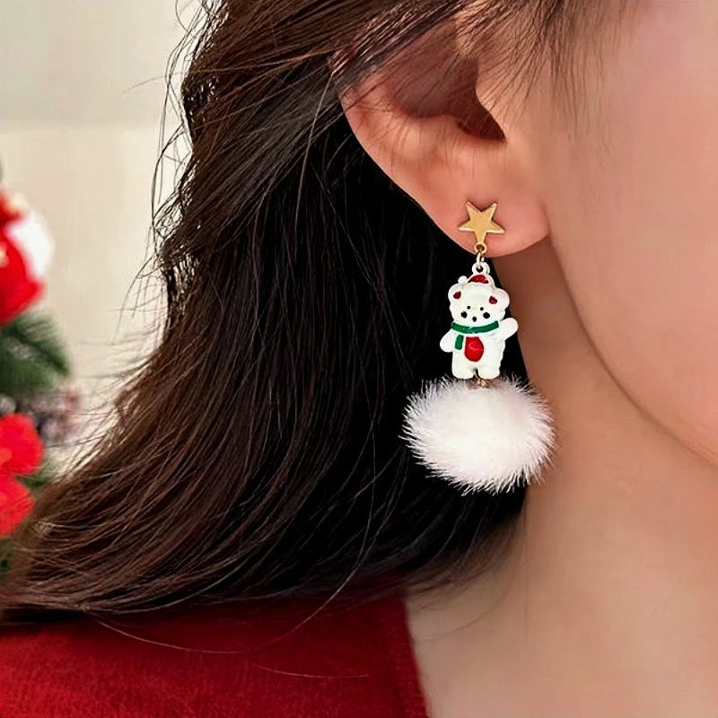 Silver Post Christmas Bear Earrings - elegant Christmas Bear Earrings