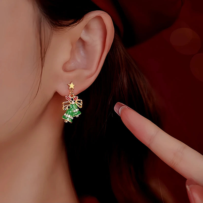 Close-up detail of the sparkling zircons and plating on the Christmas Bell Earrings