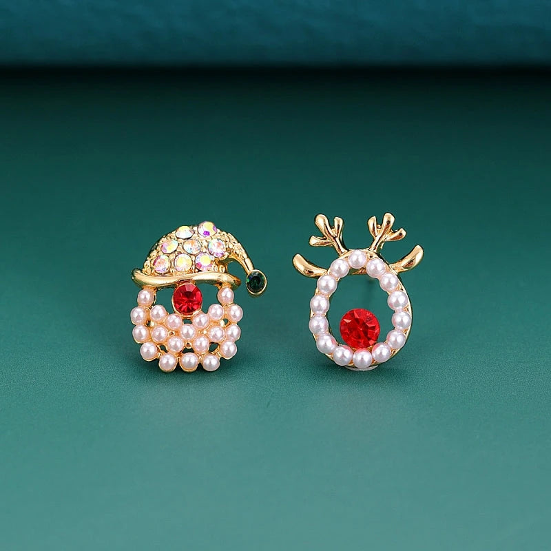 Close-up detail of the sparkling zircons and plating on the Santa Elk Earrings