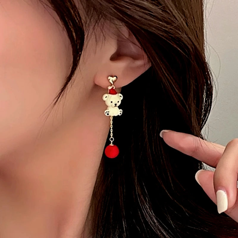 Silver Post Christmas Pearl Bear Earrings - elegant Pearl Bear Earrings