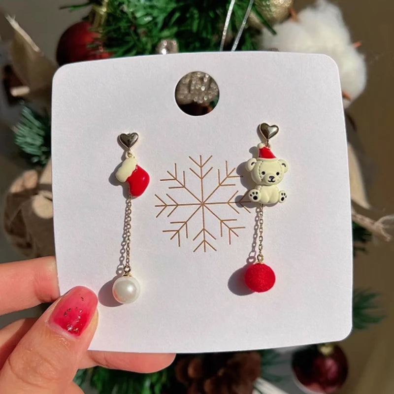 Close-up detail of the sparkling zircons and plating on the Pearl Bear Earrings