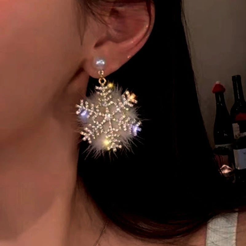 Close-up detail of the sparkling zircons and plating on the Snowflake Pearl Earrings