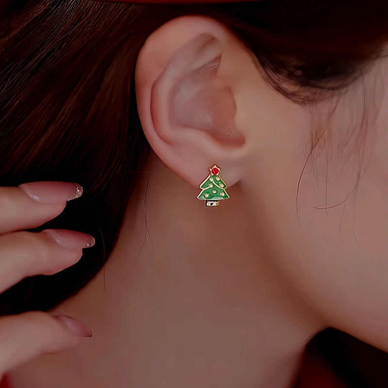 Close-up detail of the sparkling zircons and plating on the Asymmetrical Christmas Earrings