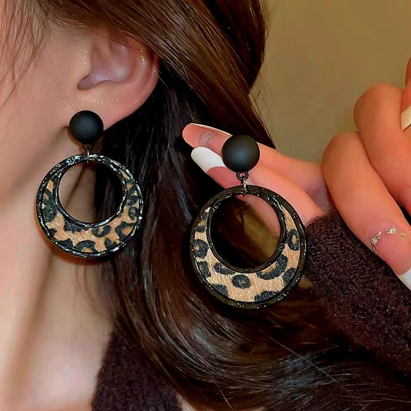 Silver Post Leopard Hoop Earrings - elegant Leopard Hoop Earrings