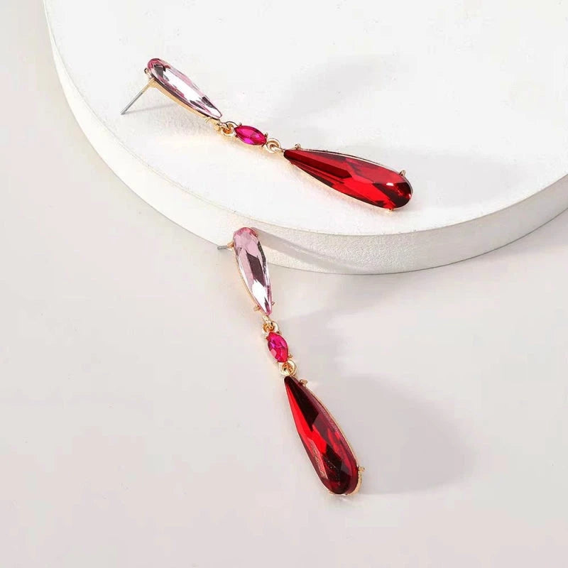Angled view of the Silver Post Rhinestonen Water Drop Earrings