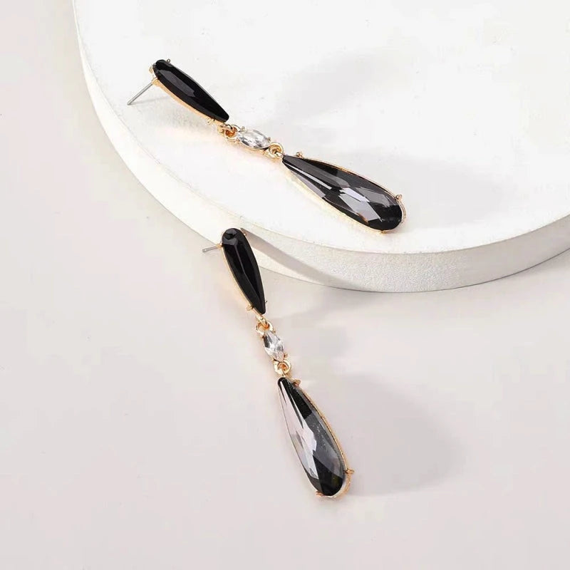 Close-up detail of the sparkling zircons and plating on the Water Drop Earrings