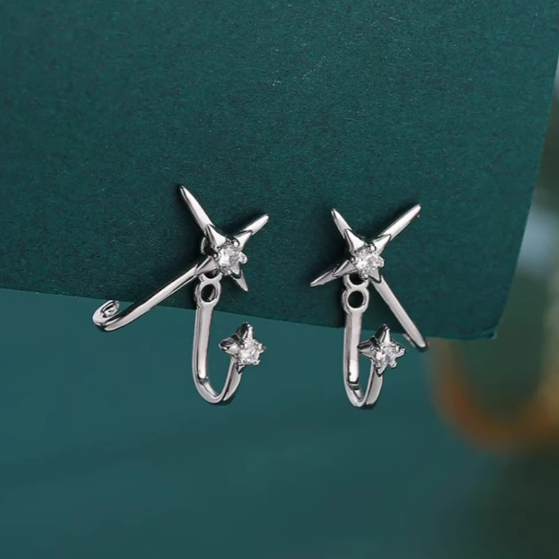 Angled view of the Silver Post Zircon Stud Earrings