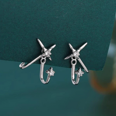 Angled view of the Silver Post Zircon Stud Earrings