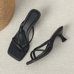 Square Toe Thong High Heel Sandals shown for scale and size reference