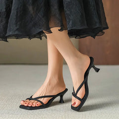 Close-up showing the material and craftsmanship of the Thong High Heel Sandals