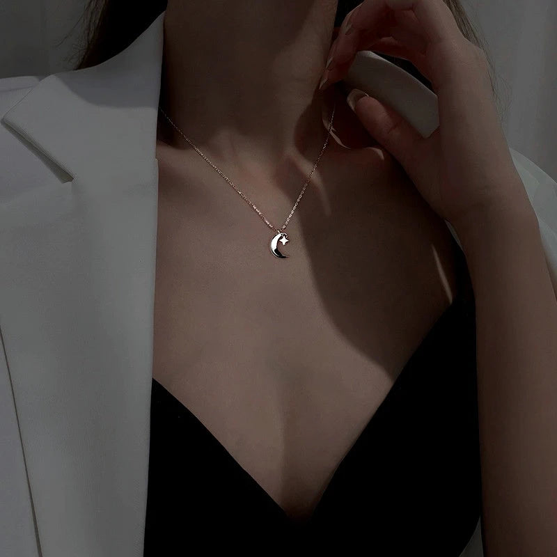 Sterling Silve Star And Moon Necklace - beautiful Star and Moon Necklace