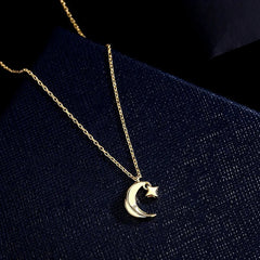 Detailed view of the Sterling Silve Star And Moon Necklace chain and pendant