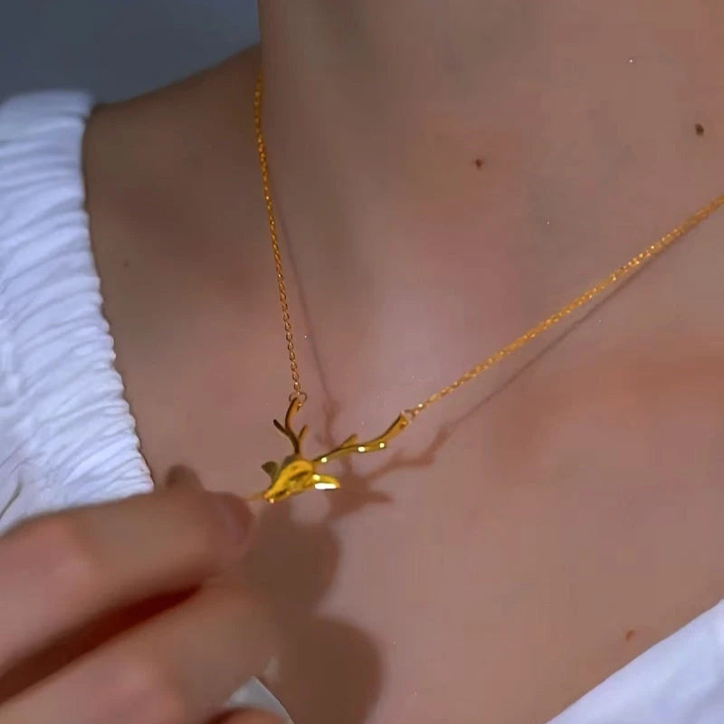 Sterling Silver 18K Gold-Plated Elk Chain Necklace worn to showcase its length and pendant detail