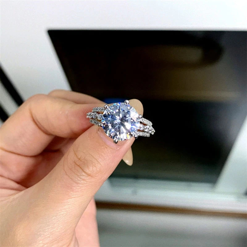 Top-down view of the sparkling Sterling Silver 5 Carat Moissanite Rings