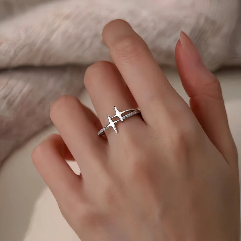 Sterling Silver Adjustable Cross Star Diamond Rings - stunning Star Diamond Ring