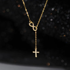 Sterling Silver Adjustable Diamond Cross Necklace worn to showcase its length and pendant detail
