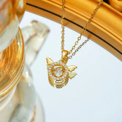 Detailed view of the Sterling Silver Angel Wings Necklace chain and pendant