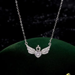 Detailed view of the Sterling Silver Angel Wings Necklace chain and pendant