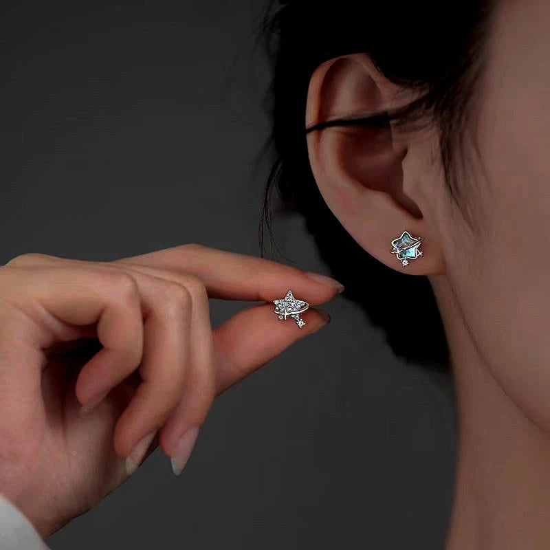 Sterling Silver Asymmetrical Star Earrings - elegant Asymmetrical Star Earrings