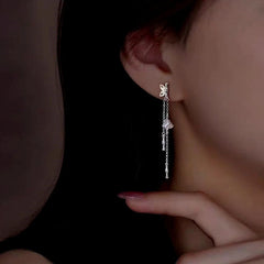 Sterling Silver Bamboo Butterfly Tassel Earrings - elegant Butterfly Tassel Earrings