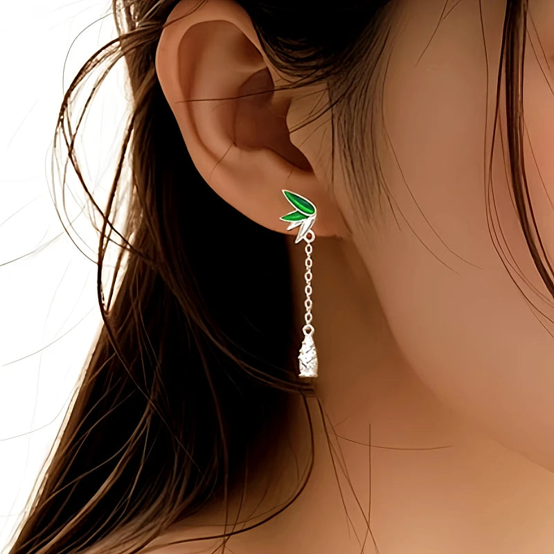 Sterling Silver Bamboo Shoots Tassel Earrings - elegant Bamboo Tassel Earrings