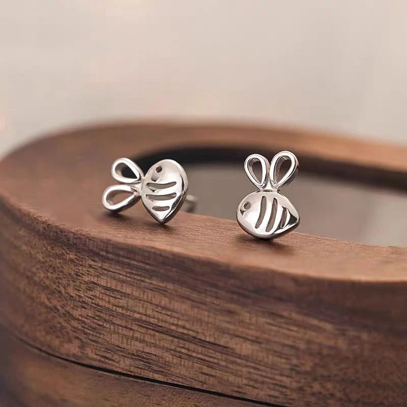 Angled view of the Sterling Silver Bee Stud Earring
