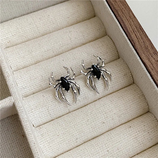 Sterling Silver Black Diamond Spider Stud Earrings - elegant Spider Stud Earrings