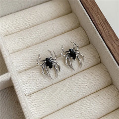 Sterling Silver Black Diamond Spider Stud Earrings - elegant Spider Stud Earrings