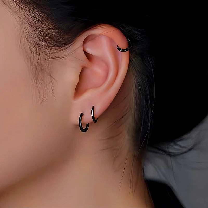 Close-up detail of the sparkling zircons and plating on the Black Small Hoops