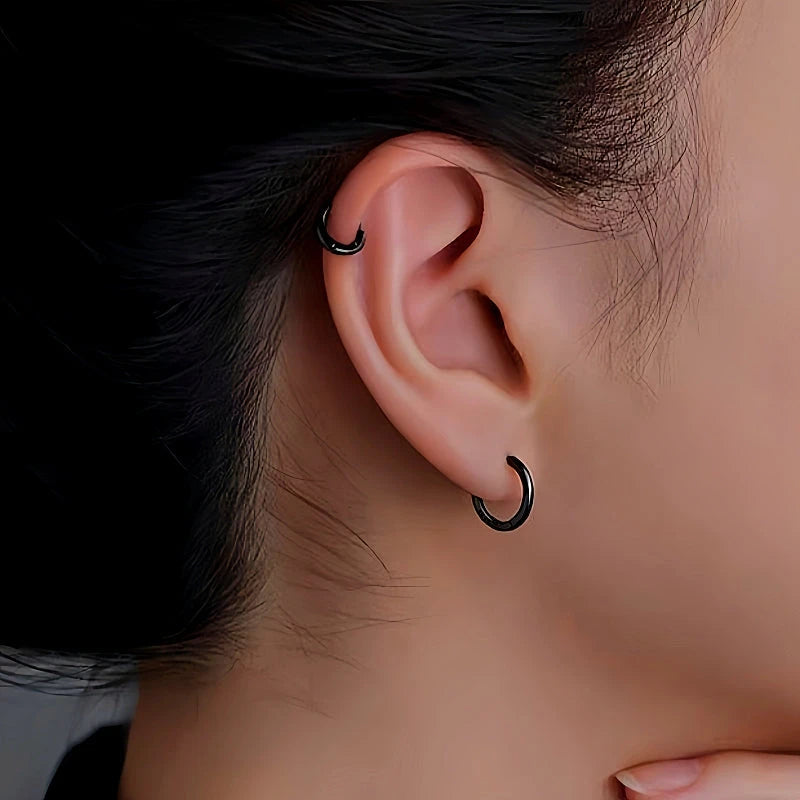 Sterling Silver Black Small Hoop Earrings - elegant Black Small Hoops