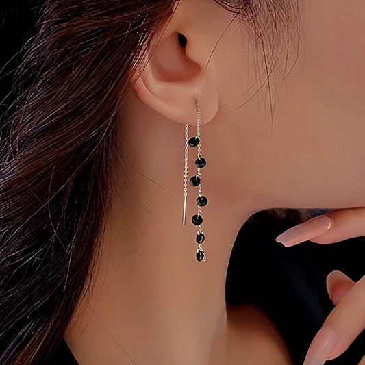 Sterling Silver Black Spike Threader Earrings - elegant Spike Threader Earrings