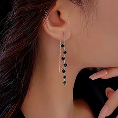 Sterling Silver Black Spike Threader Earrings - elegant Spike Threader Earrings