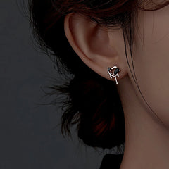 Sterling Silver Black Zircon Heart Stud Earrings - elegant Black Heart Studs