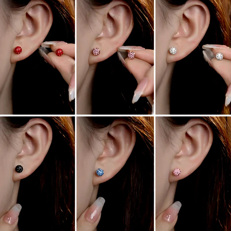 Model showcasing the dangle and style of the Sterling Silver Bling Diamond Ball Stud Earrings