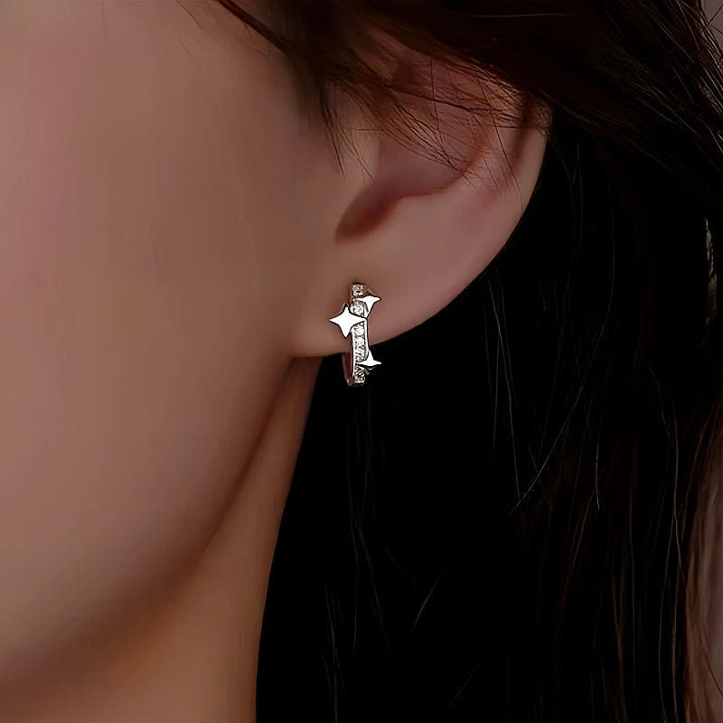 Sterling Silver Bling Star Hoop Earrings - elegant Star Hoop Earrings