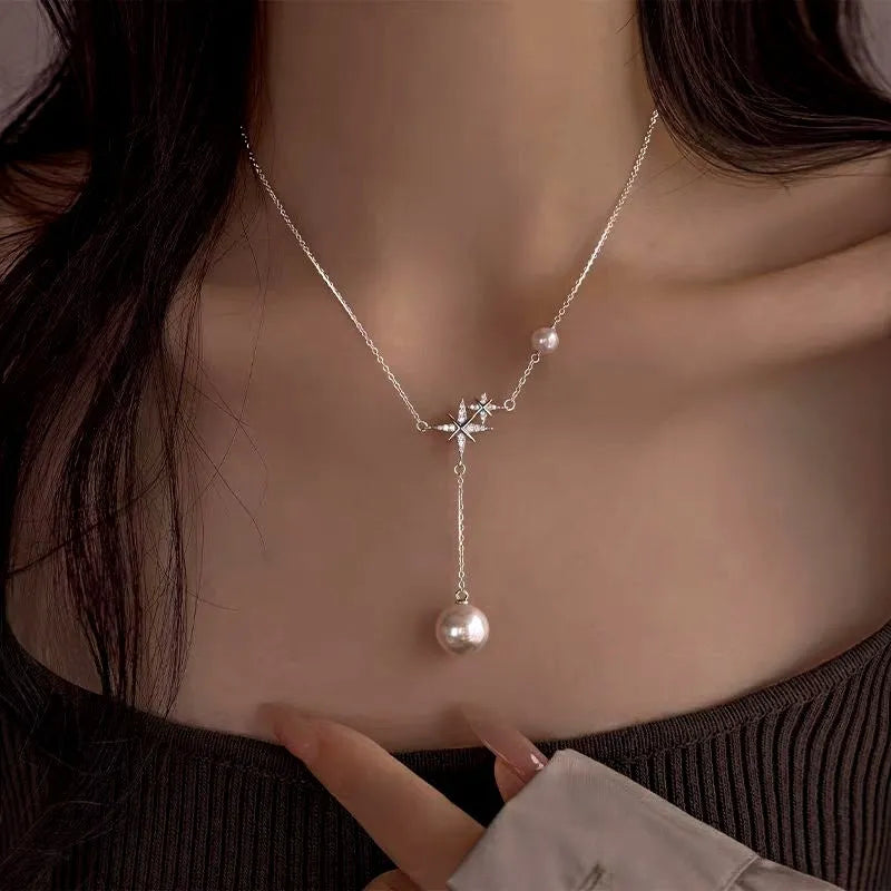 Close-up of the pendant and clasp on the Pearl Tassel Necklace