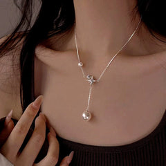 Sterling Silver Bling Star Pearl Tassel Necklaces - beautiful Pearl Tassel Necklace