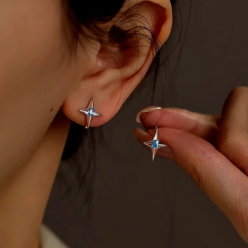 Sterling Silver Blue Zircon Star Ear Hook Earrings - elegant Star Ear Hooks