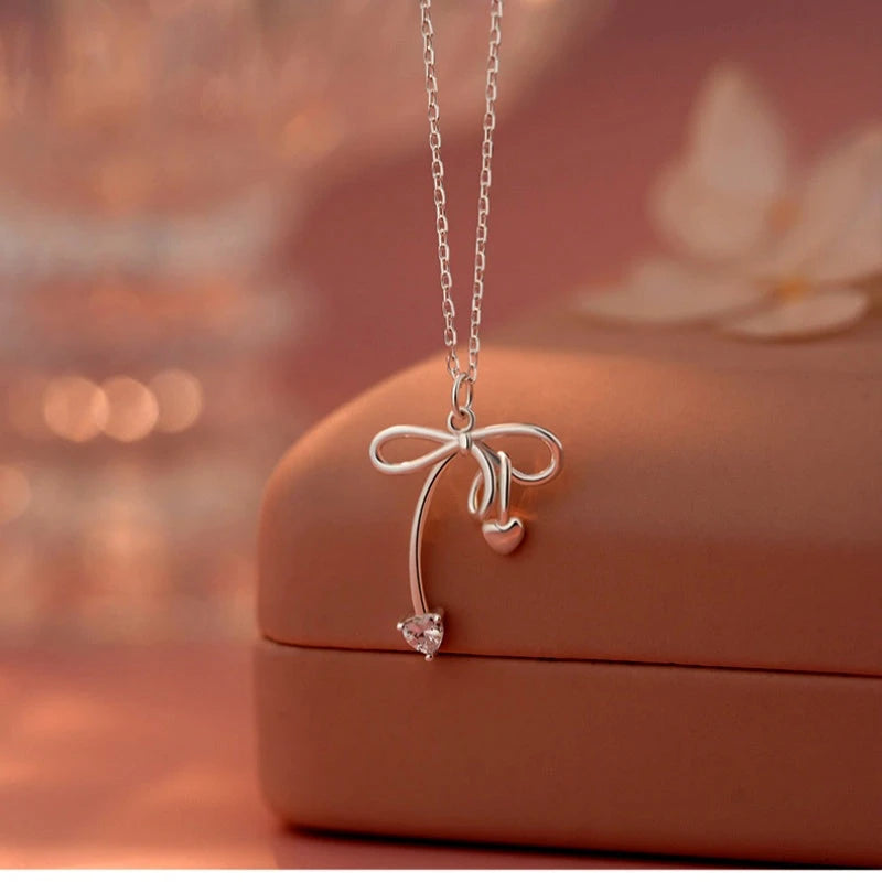 Sterling Silver Bow Necklace - beautiful Simple Bow Necklace