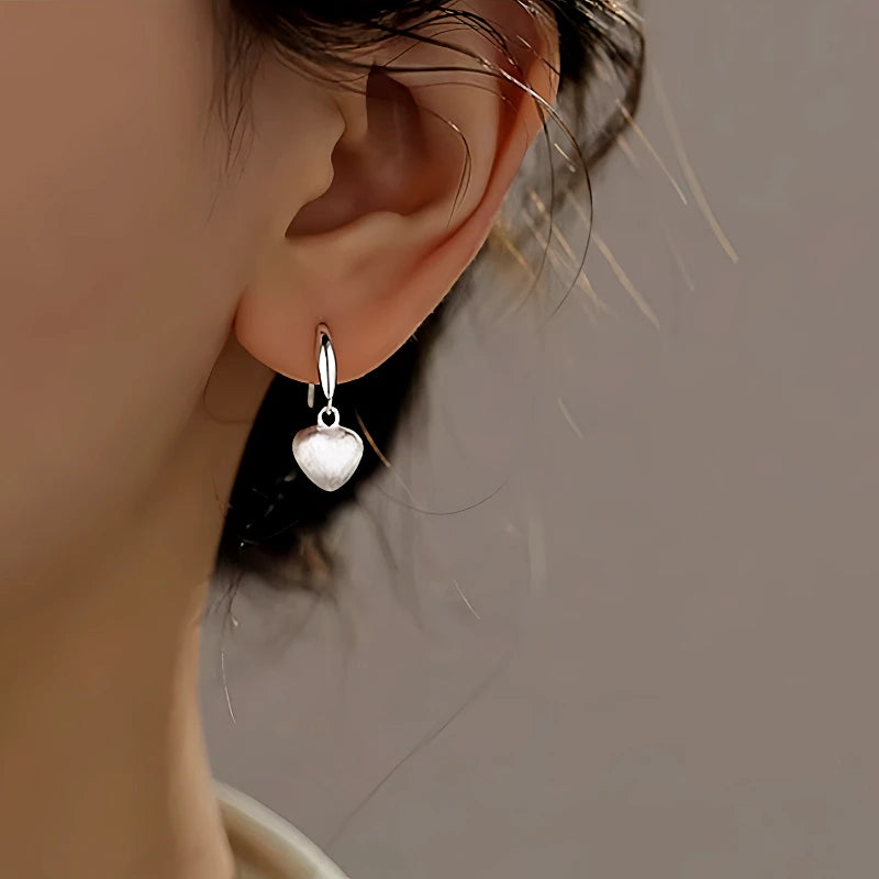 Sterling Silver Brushed Frosted Heart Earrings - elegant Frosted Heart Earrings