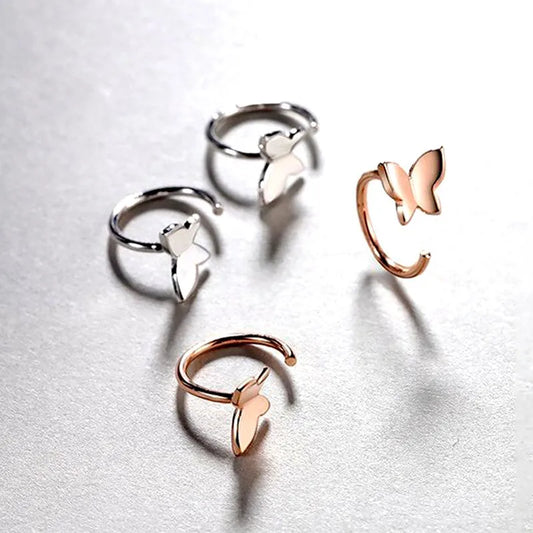 Model showcasing the dangle and style of the Sterling Silver Butterfly Ear Hooks