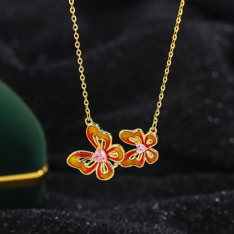 Detailed view of the Sterling Silver Butterfly Necklace chain and pendant