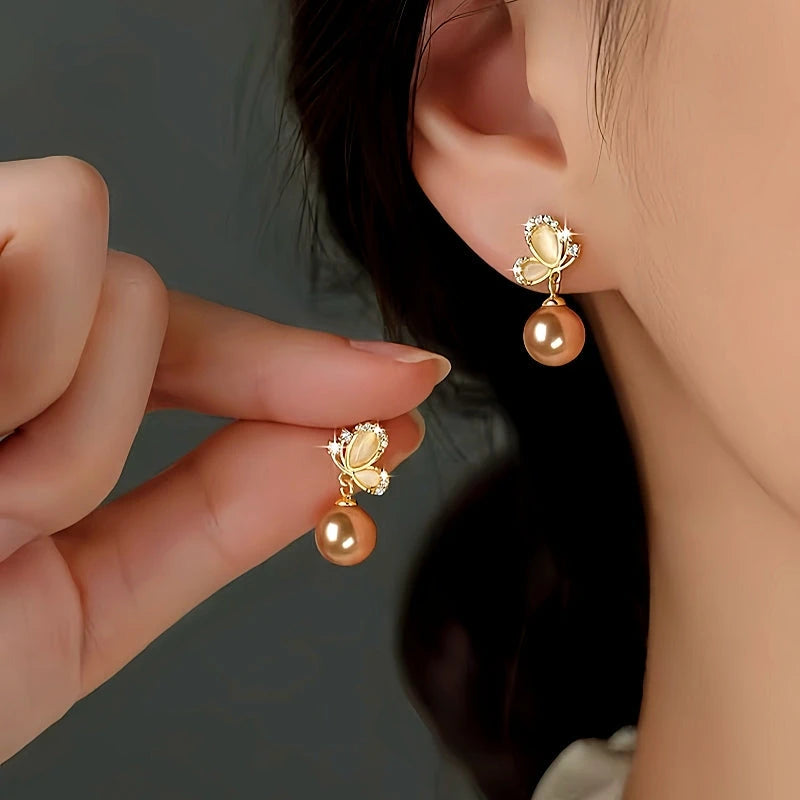 Sterling Silver Butterfly Pearl Earrings - elegant Butterfly Pearl Earrings